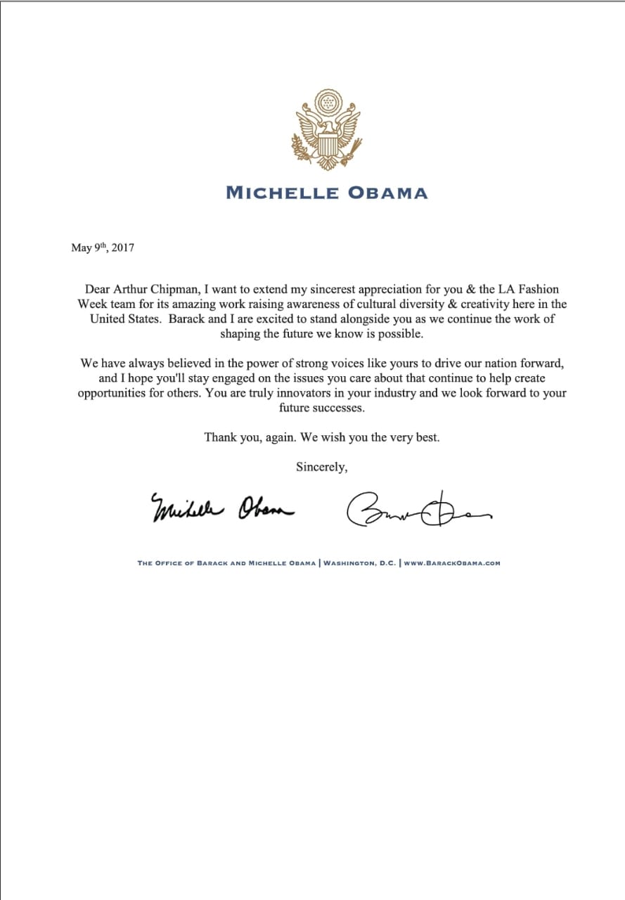 Letter from Michelle Obama to Arthur Chipman